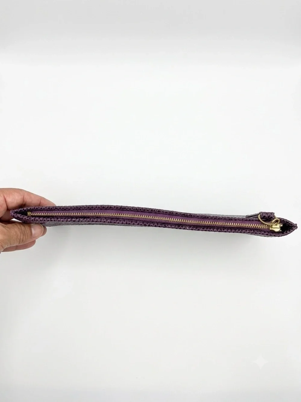 Kate Landry Purple Snakeskin Embossed Leather Clutch | Zip Top
